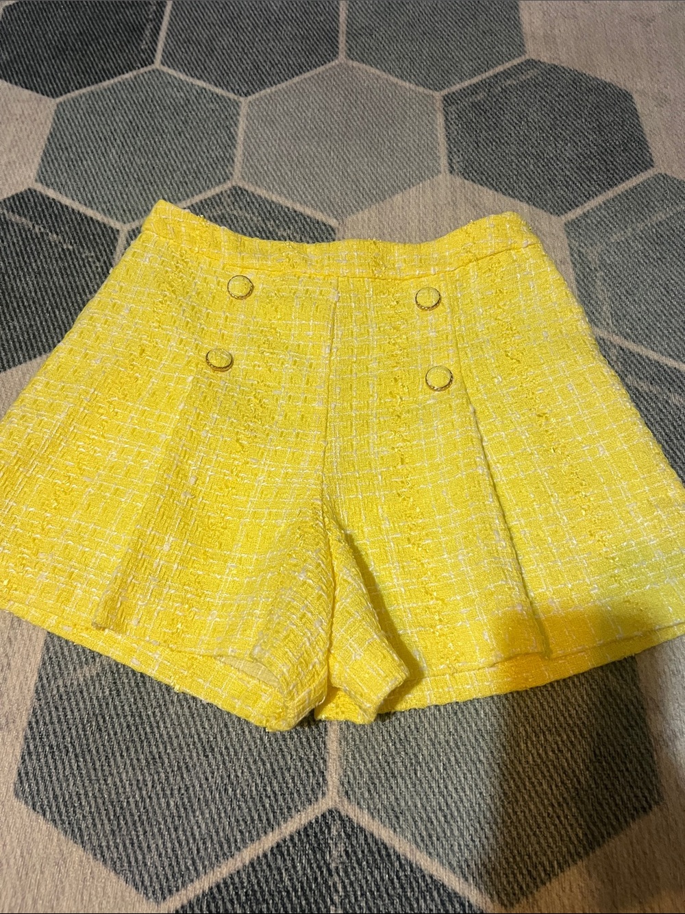 Versona Yellow Tweed High-Waist Shorts